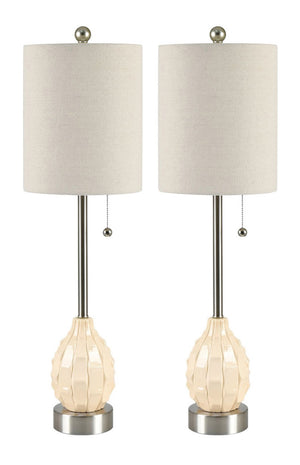 Crestview Collection Meyer Buffet Lamp - Elegant Coastal-inspired Design With Textured Ceramic Base & Linen Shade   Cvap2999a