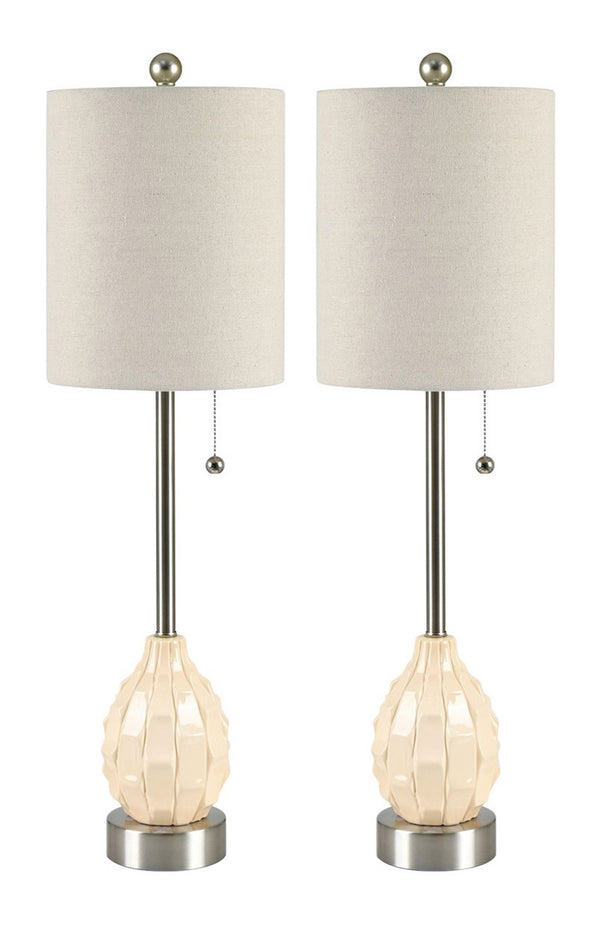 Crestview Collection Meyer Buffet Lamp - Elegant Coastal-inspired Design With Textured Ceramic Base & Linen Shade   Cvap2999a