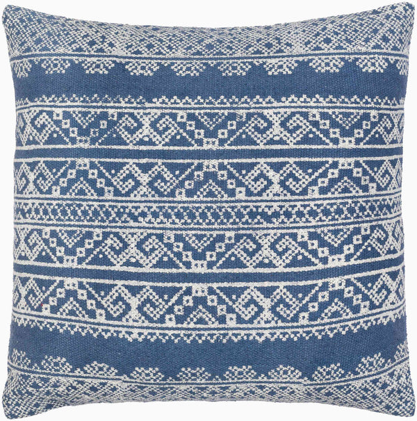 Surya Zendaya 18" Accent Pillow Cover - Soft Cotton, Global Style, Woven Texture For Chic Home Decor Dark Blue Cotton,Cotton Zen003-1818d
