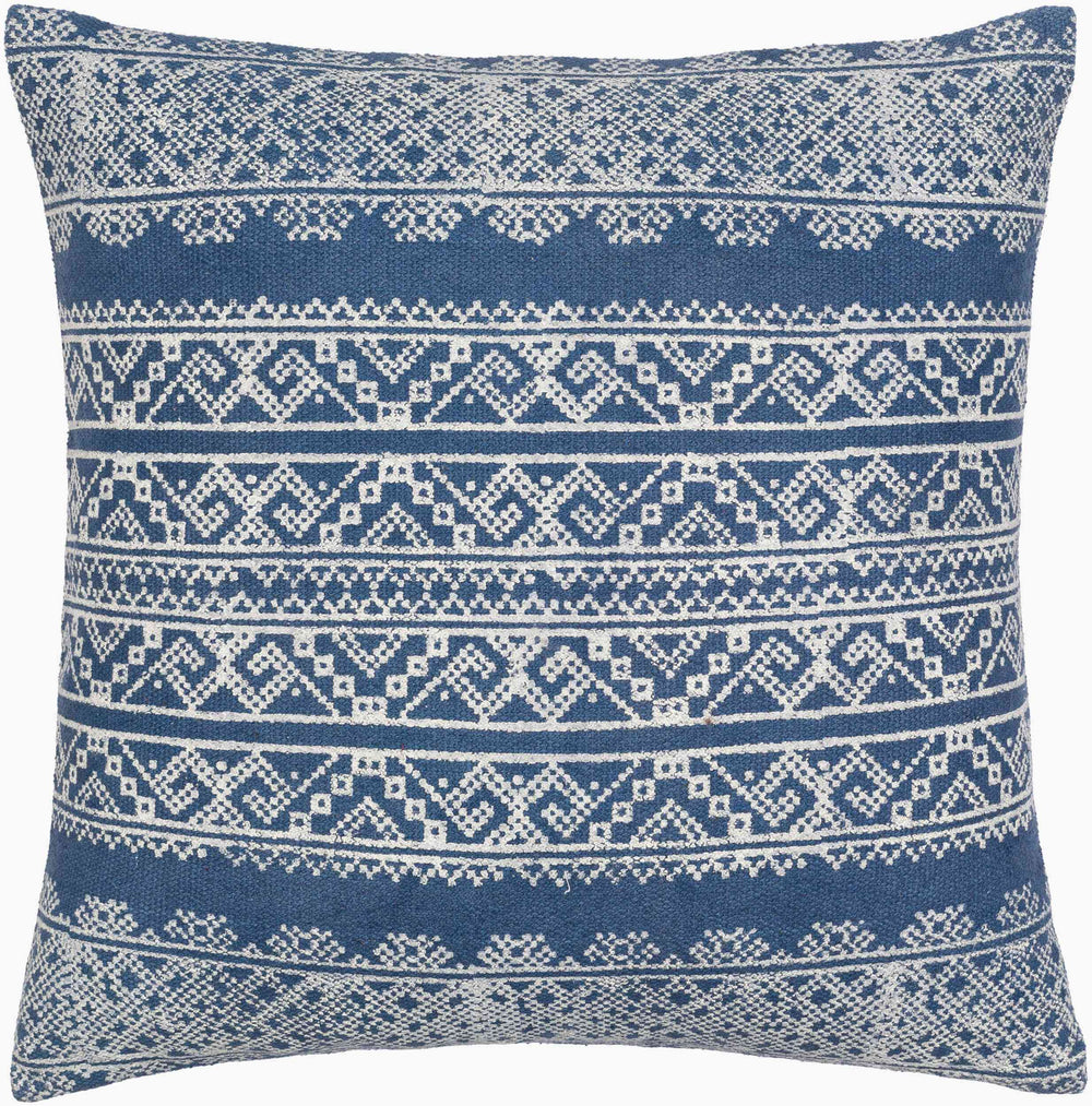 Surya Zendaya 18" Accent Pillow Cover - Soft Cotton, Global Style, Woven Texture For Chic Home Decor Dark Blue Cotton,Cotton Zen003-2020p
