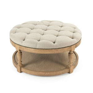 Tammy Ottoman Natrual Oak, Natural Linen ZEN43 E255 A003 w/ Nailhead Zentique