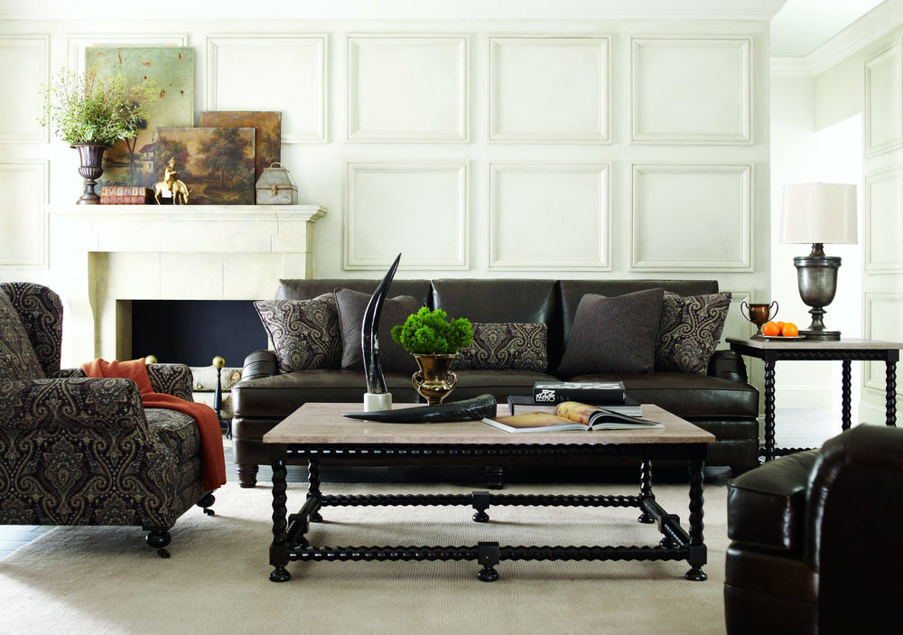 Bernhardt Bernhardt Cordova Spiral-Base Cocktail Table With Travertine Top, Ebonized Wood, Dramatic Baroque Flair K1164