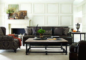 Bernhardt Bernhardt Cordova Spiral-Base Cocktail Table With Travertine Top, Ebonized Wood, Dramatic Baroque Flair K1164