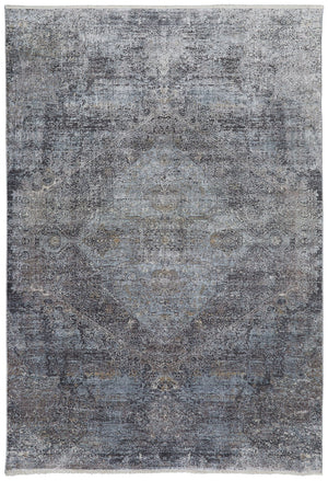 Feizy Rugs Sarrant Luxurious Medallion Rug - Viscose/Polyester Blend With Elegant Color Gradients & Soft Touch Gray,Silver,Ivory Viscose,Polyester 9193963fsmk000f06