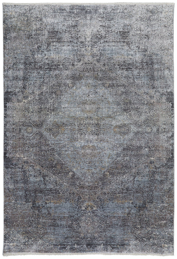 Feizy Rugs Sarrant Luxurious Medallion Rug - Viscose/Polyester Blend With Elegant Color Gradients & Soft Touch Gray,Silver,Ivory Viscose,Polyester 9193963fsmk000f06