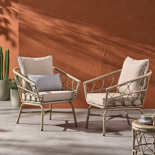 English Elm Christopher Knight Home® - BRUCE Club Chair Set - Brown PE Rattan & Iron Frame, Boho Outdoor Seating with Water-Resistant Cushions 70415.00LBRN