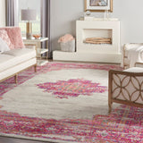 Nourison Passion PSN03 Machine Made Power-loomed Ornamental Border Indoor Only Bohemian Vintage Rug Ivory,Fushia, Pink and White 100% Polypropylene 99446815163