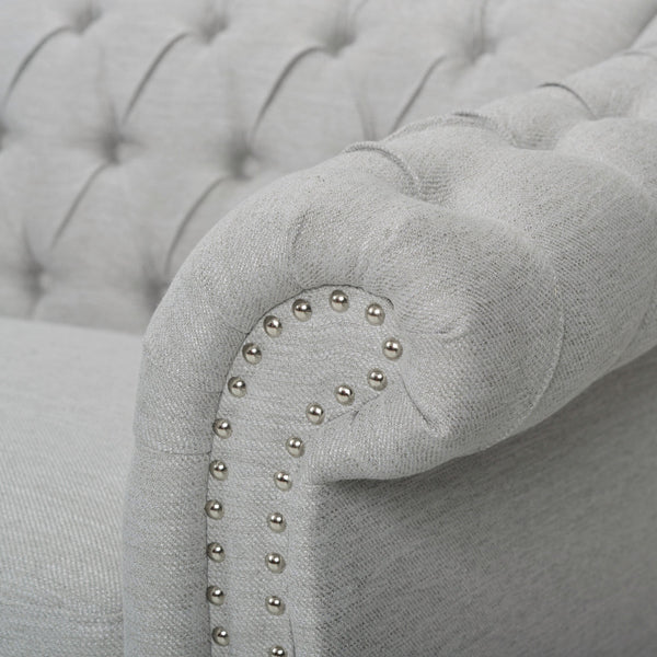 English Elm Sofa Chesterfield Three Seat Tufted Scrolled Arm Nailhead Living Room Formal Piece 68014.00FCLOUDGRY