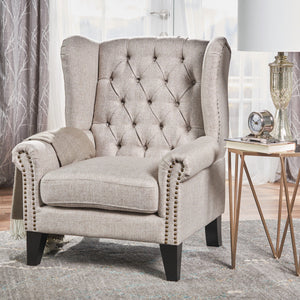 English Elm Christopher Knight Home® - ACCENT Tufted Antique-Style Fabric Armchair in Beige — Period Charm, Durable Construction, 30x29x37 in 61141.00BEI