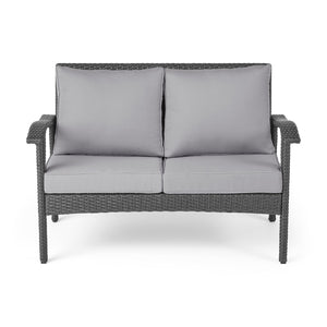 English Elm Christopher Knight Home® - HONOLULU Loveseat Grey Silver PE Rattan Patio Sofa with Iron Frame, Waterproof Cushions, Compact 44.25"L 52919.00IRNGRY