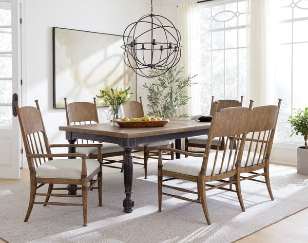 Hooker Furniture Americana Farmhouse Dining Table With 22" Leaf — Two-Tone Honey Top, Distressed Daisy Base, Seats 8 Blacks 7050-75200-89