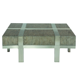 Bernhardt Bernhardt Leigh Square Cocktail Table With Rustic Gray White Oak Veneer & Tarnished Nickel Frame, 46" 369023