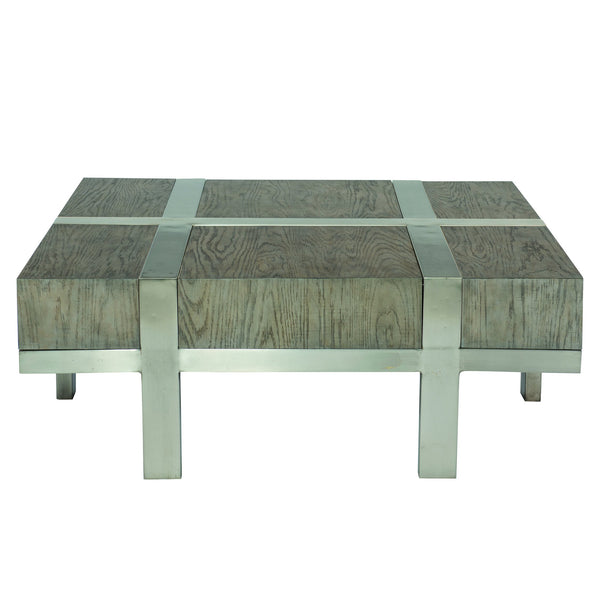 Bernhardt Bernhardt Leigh Square Cocktail Table With Rustic Gray White Oak Veneer & Tarnished Nickel Frame, 46" 369023