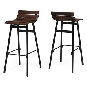 English Elm Christopher Knight Home® - NORDIC Camron 35" Wooden Barstool Set of 2 - 29.25" Seat Height, Acacia Wood & Iron, Dark Brown/Black Finish 65564.00DBRN
