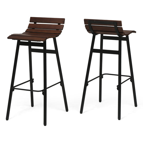 English Elm Christopher Knight Home® - NORDIC Camron 35" Wooden Barstool Set of 2 - 29.25" Seat Height, Acacia Wood & Iron, Dark Brown/Black Finish 65564.00DBRN