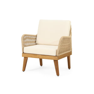 English Elm Christopher Knight Home® - ANNISA Teak Club Chair with Intricate Rope Weave, Weather-Resistant Acacia Wood Accent Seating, 28"W 72374.00LBGE