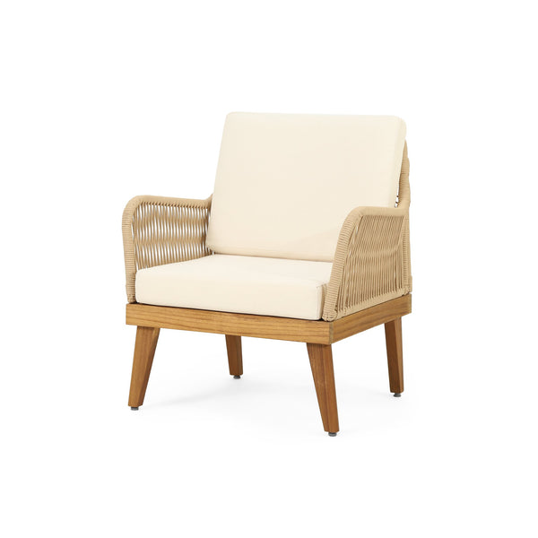 English Elm Christopher Knight Home® - ANNISA Teak Club Chair with Intricate Rope Weave, Weather-Resistant Acacia Wood Accent Seating, 28"W 72374.00LBGE