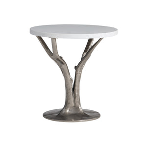 Bernhardt Bernhardt Cyprus Outdoor Side Table With Bone Grc Top & Faux‑Bois Shiny Nickel Base, Weather‑Resistant X05125