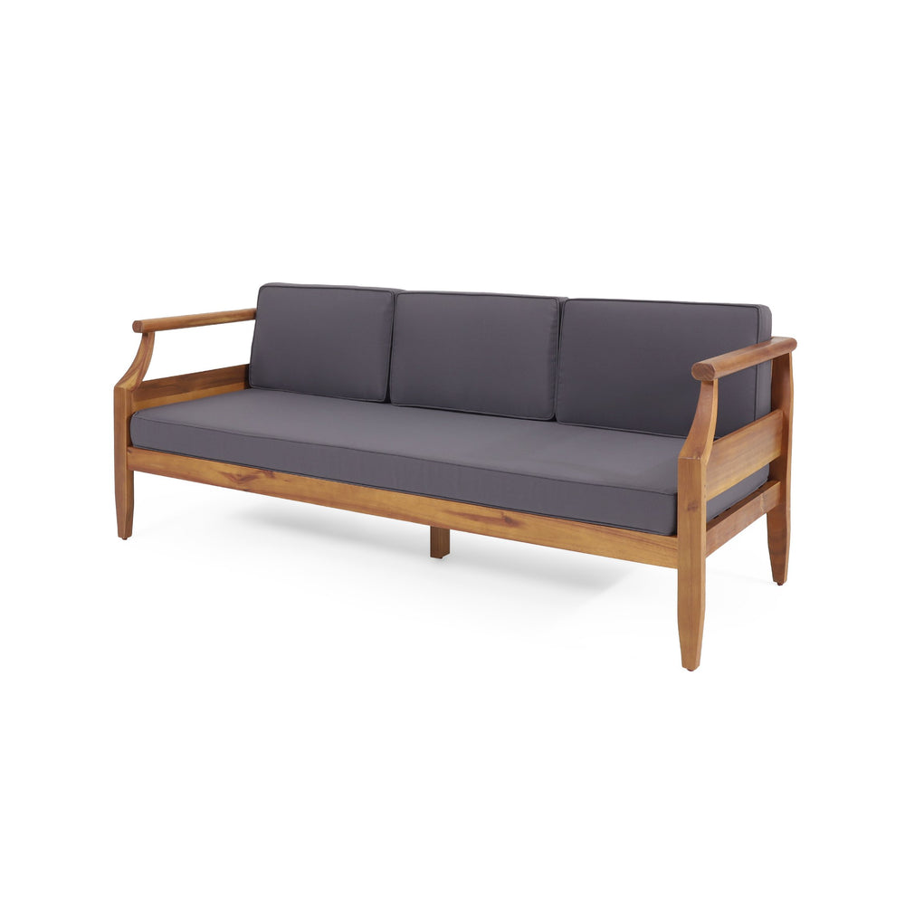English Elm Christopher Knight Home® - ASTON Teak 3 Seater Sofa — Mid-Century Acacia Wood Frame, Slat Design & Water-Resistant Cushions 73001.00DGRY