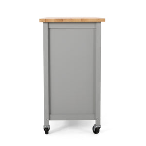 English Elm Christopher Knight Home® - Kitchen Island Cart with Solid Rubberwood Top, 41.75" Mobile Island with Drawer, Cabinet, Shelves & Wheels Grey 67756.00NATGRY