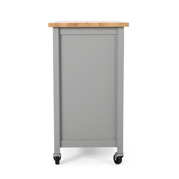 English Elm Christopher Knight Home® - Kitchen Island Cart with Solid Rubberwood Top, 41.75" Mobile Island with Drawer, Cabinet, Shelves & Wheels Grey 67756.00NATGRY