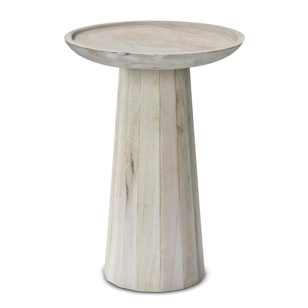 English Elm Dayton Handcrafted Wooden Accent Table with Sculptural Textured Finish — Multipurpose End or Side Table White B136P158438