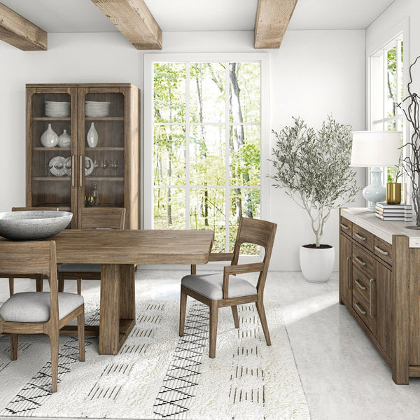 A.R.T. Furniture Stockyard Transitional Dining Table With Extendable Leaf, Smoked Finish, Seats 8 Comfortably, Oak Veneer Brown Ash Solids,Knotty White Oak Veneers 284238-2303