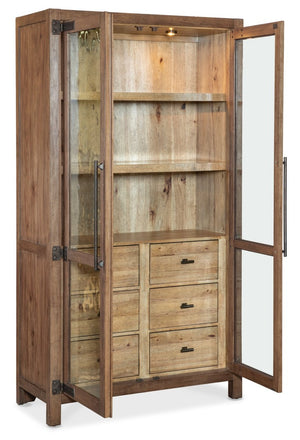 Hooker Furniture Vineyard Pecky Hickory Display Cabinet With Seeded Glass, Two-Tone Finish, Soft-Close Drawers & Lighting 6952-75906-85