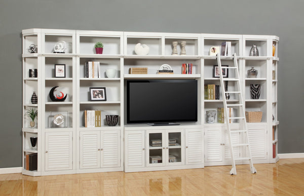 Boca 9 Piece Entertainment Wall with Corner Bookcases Cottage White BOC-9PC-ENT-LG-WALL Parker House