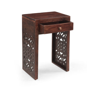 English Elm Christopher Knight Home® - End handcrafted traditional wood end table with carved detailing, mango-faux wood finish, drawer storage, 18"W 67337.00