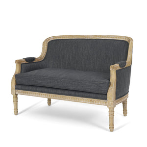 English Elm Loveseat French Country Style Turned Legs Padded Upholstery Compact Sitting Room Sofa 71063.00CHAR