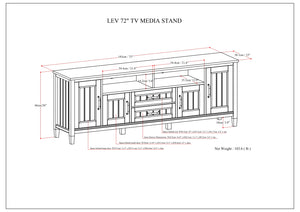 English Elm Lev 72" TV Media Stand Smoky Brown - Solid Wood, Cord Management, Large Storage for TVs up to 80" B136P158820