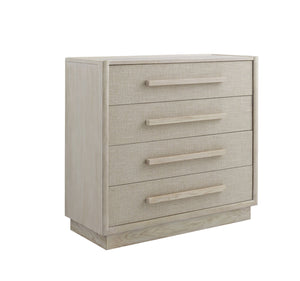 A.R.T. Furniture Cotiere Contemporary Drawer Chest With Linen Fabric, Cedar Lining, And Soft-close Glides For Storage Beige Material, Parawood Solids,Mixed Split Cathedral Quarter,White Oak Veneer,Fabric 299150-2349