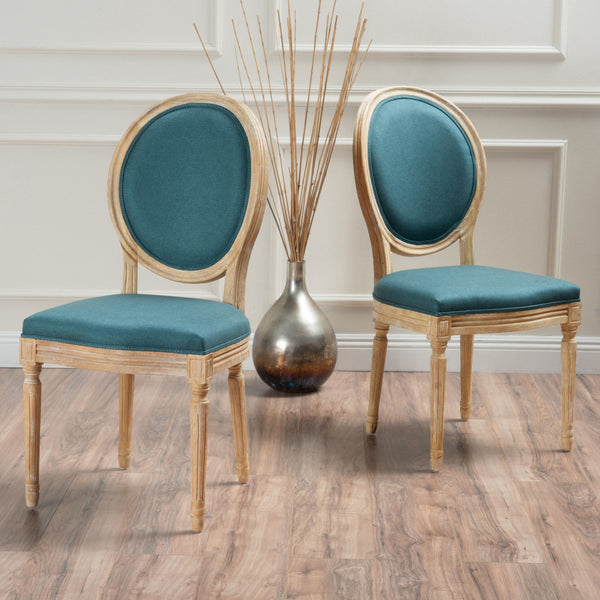 English Elm Kd French Country Rubberwood Dining Chairs Fluted Legs Padded Seat Set of 2 Teal 60352.00