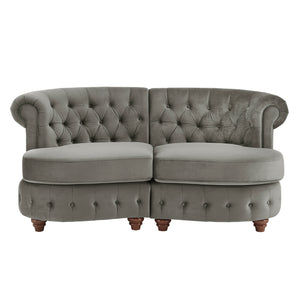 Homelegance By Top-Line Dayanna Velvet Tufted Scroll Arm Chesterfield Curved Loveseat Grey Velvet