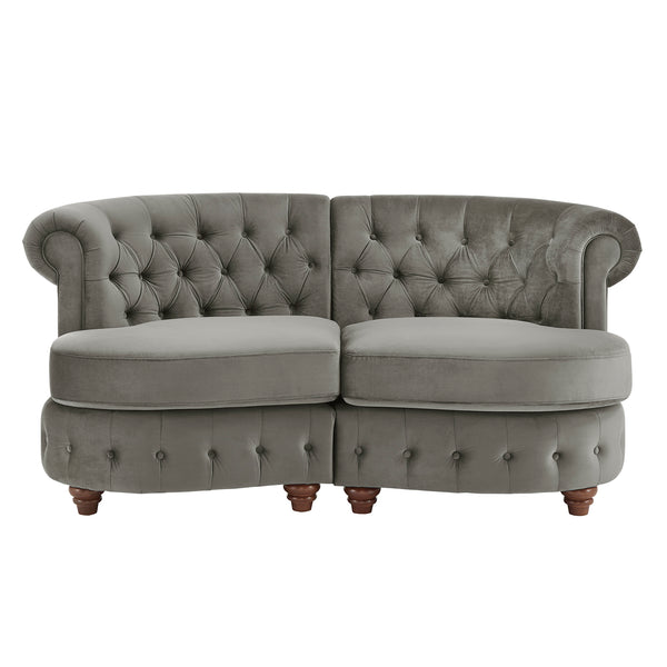 Homelegance By Top-Line Dayanna Velvet Tufted Scroll Arm Chesterfield Curved Loveseat Grey Velvet