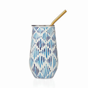 Lenox Blue Bay Ikat Pattern Stainless Steel Wine Tumbler With Straw Blue, BLUE METAL 895733