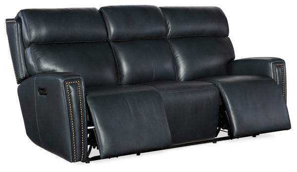 Hooker Furniture Ruthe Zerog Power Sofa With Salvo Denim Leather, Power Headrests, Usb, Nailhead Trim And Console SS704-PHZ3C-049