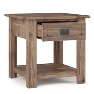 English Elm Monroe End Table - Rustic Acacia Hardwood With Aged Brown Finish, Drawer & Open Shelf Storage B136P158955