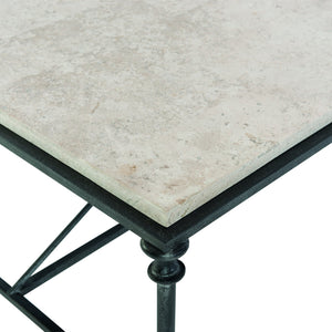 Bernhardt Bernhardt Galesbury Rectangular Cocktail Table With Honed Travertine Top & Antique Silver Steel Base 537021