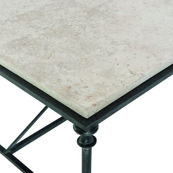 Bernhardt Bernhardt Galesbury Rectangular Cocktail Table With Honed Travertine Top & Antique Silver Steel Base 537021