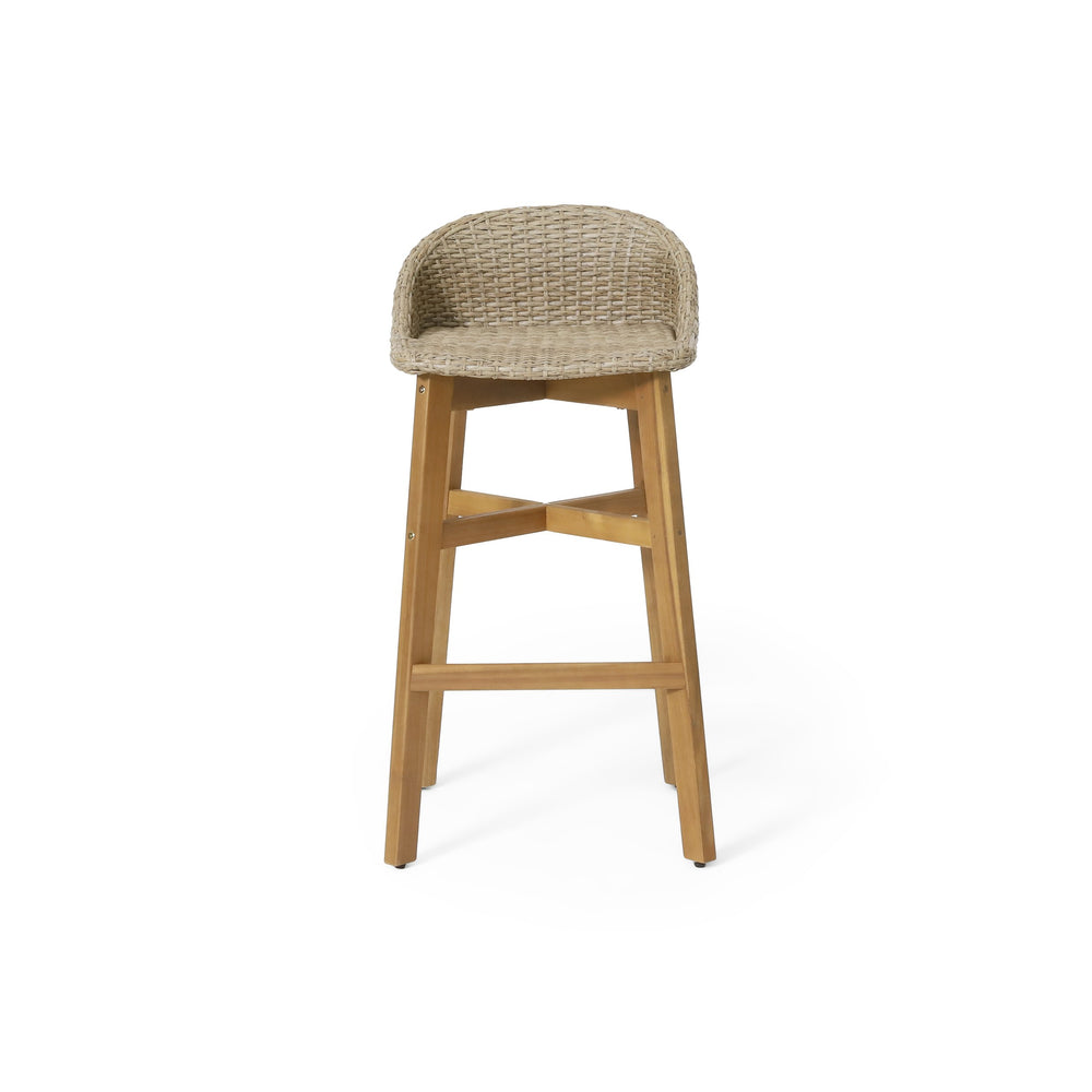 English Elm Christopher Knight Home® - CALERA Beeson 30" Barstool Set of 2 — Acacia Wood Legs, Water-Resistant Wicker Seats, 300 lb Capacity 73532.00MLBRN