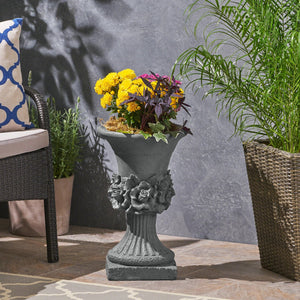 English Elm Mgo Handcrafted Urn Planter Pedestal Style Weather Resistant Patio Garden Accent 63410.00GRY