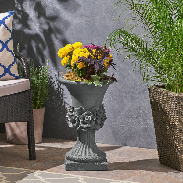 English Elm Mgo Handcrafted Urn Planter Pedestal Style Weather Resistant Patio Garden Accent 63410.00GRY