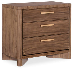 Hooker Furniture Eleana Nightstand With Integrated Charging, Light Caramel Walnut Veneer, Self-Closing Drawers, Bronze Accents 18.00 L x 34.00W x 30.00H 7252-90016-85