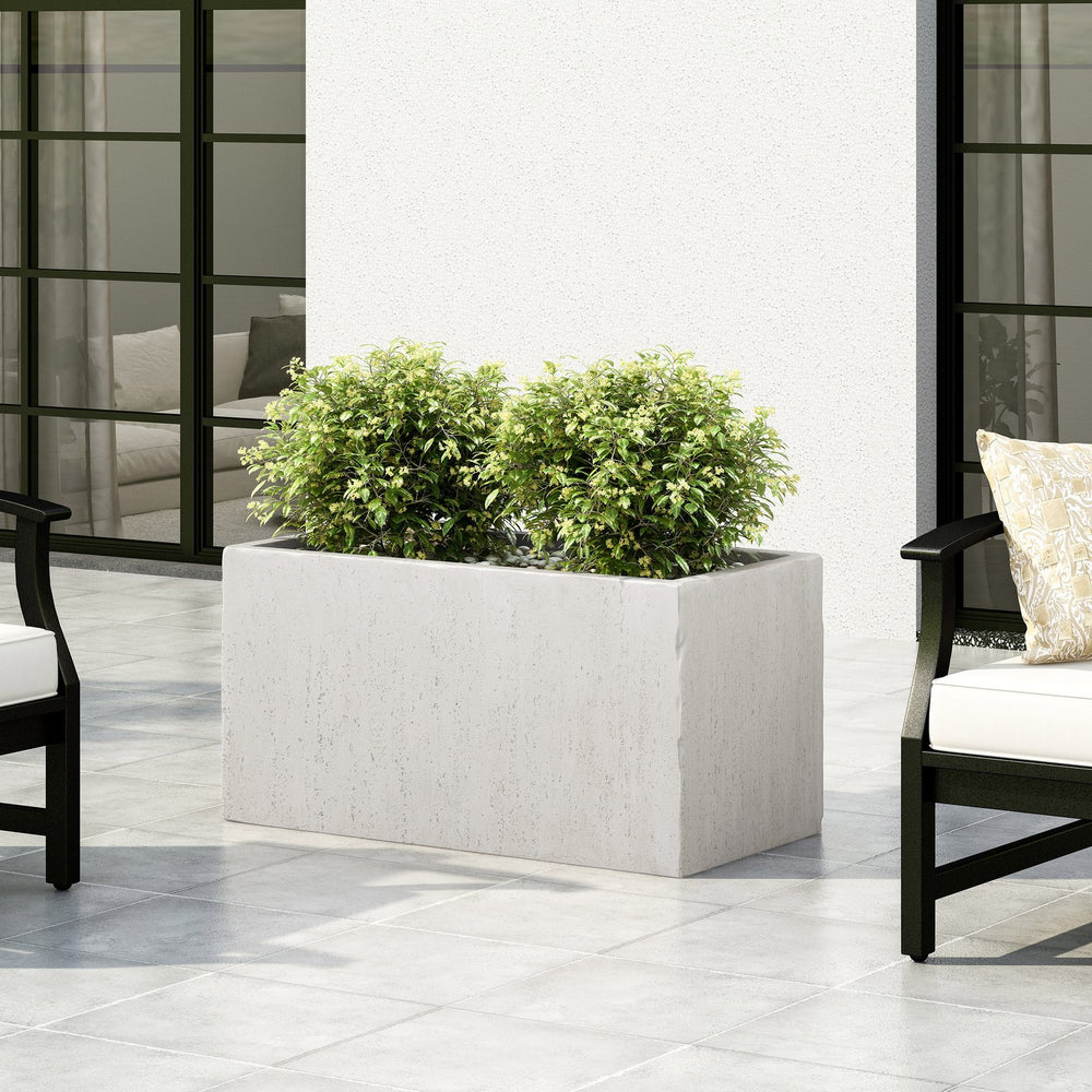 English Elm Ella Rectangular Mgo Planter Box Weathered Stone Finish Outdoor Patio Garden 70627.00WHI