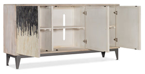 Hooker Furniture Three-Door Console: Solid Mango Wood Media Cabinet With Ventilated Back, Rustic Finish, Iron Base, Fits 70" Tvs 5936-55469-03