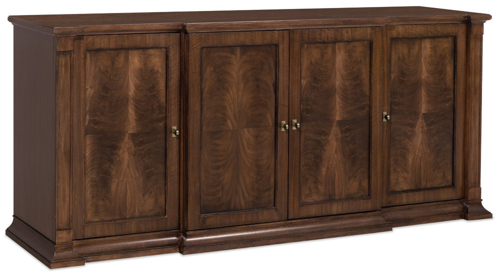 Hooker Furniture Archives Buffet With Figured Walnut Veneers, Satin Brass Hardware & Organized Storage For Formal Dining 6123-75900-89