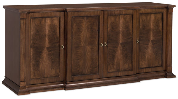 Hooker Furniture Archives Buffet With Figured Walnut Veneers, Satin Brass Hardware & Organized Storage For Formal Dining 6123-75900-89