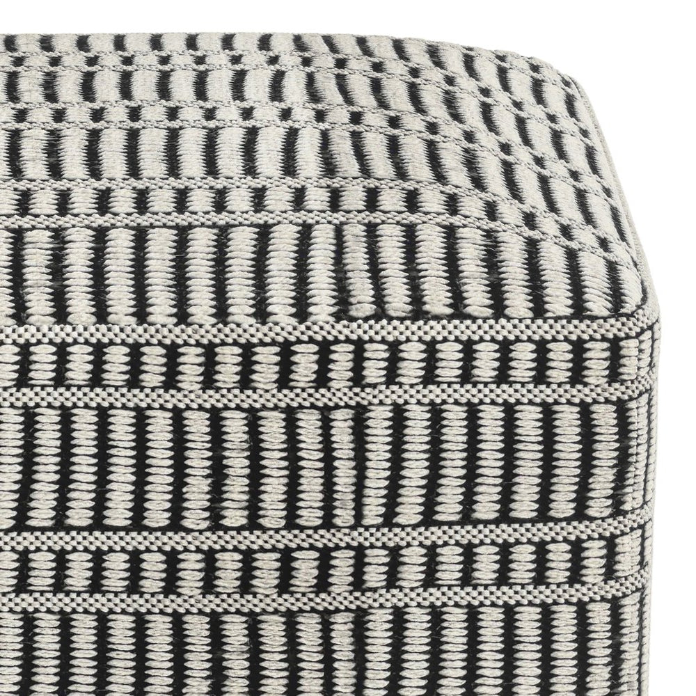 English Elm Safford Handwoven Outdoor/Indoor Square Pouf in Black & White – Recycled PET, Supportive Seat, UV Resistant B136P159026